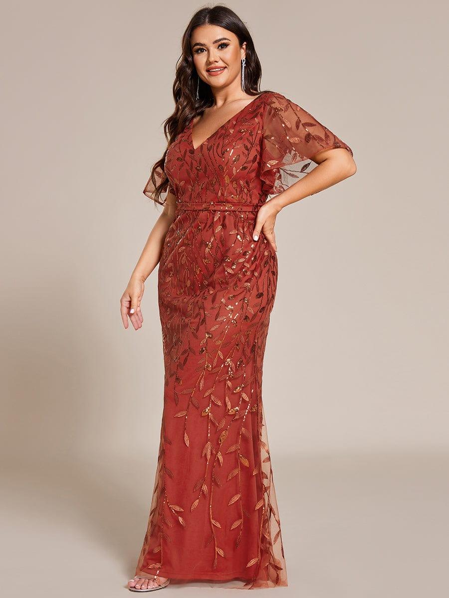 pretty DIONE|Fashion Plus Size V Neck Mermaid Sequin & Tulle Evening Dress