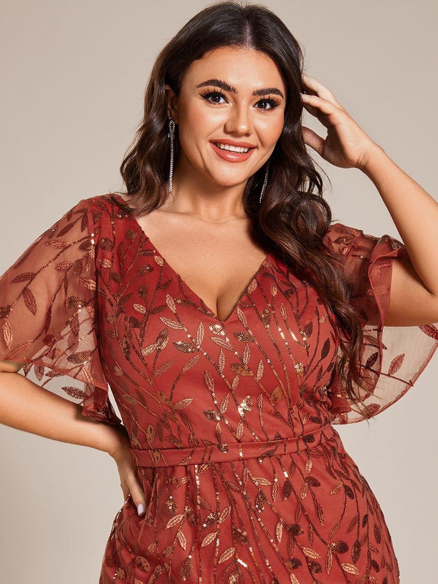 pretty DIONE|Fashion Plus Size V Neck Mermaid Sequin & Tulle Evening Dress