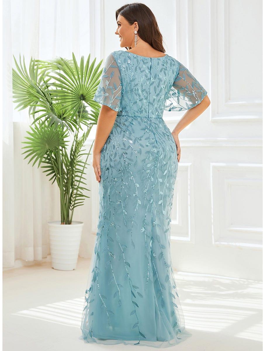 pretty DIONE|Fashion Plus Size V Neck Mermaid Sequin & Tulle Evening Dress