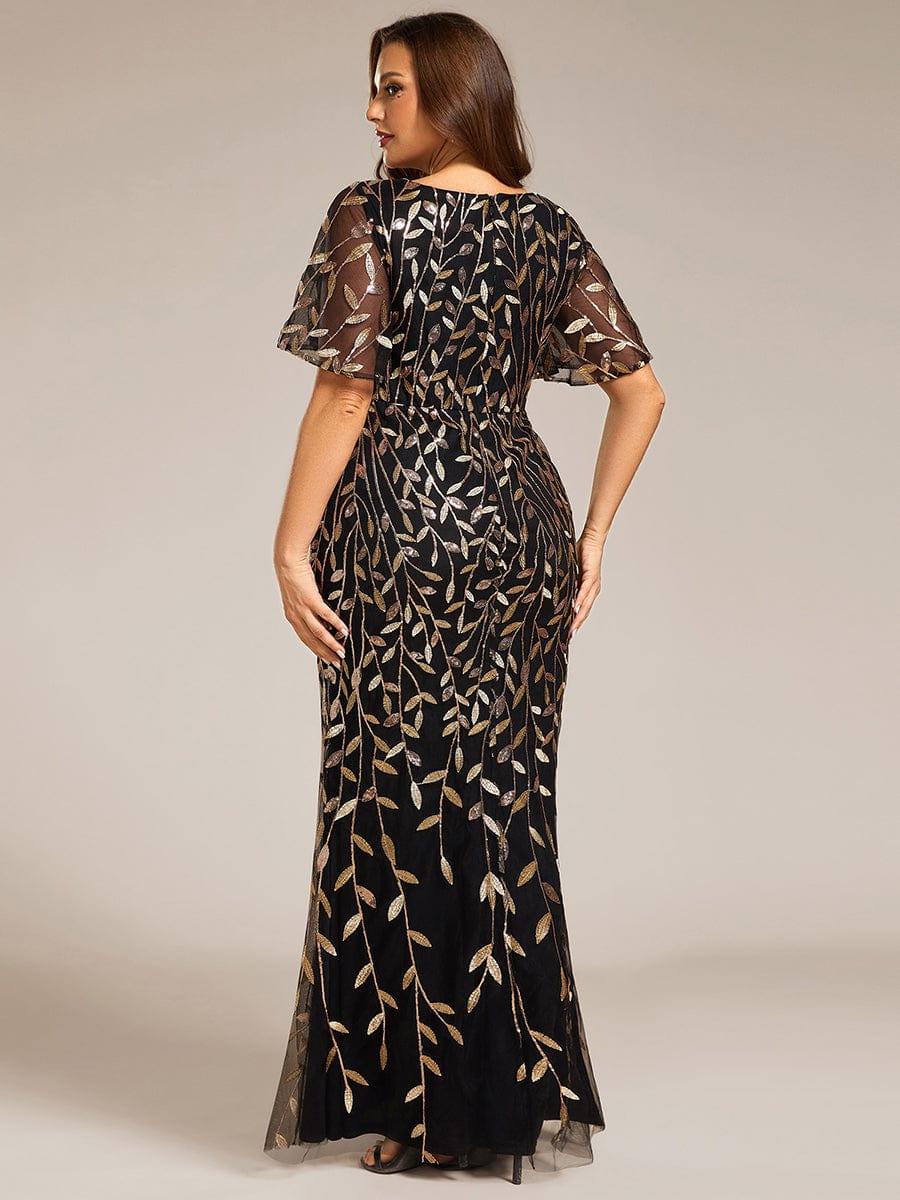 pretty DIONE|Fashion Plus Size V Neck Mermaid Sequin & Tulle Evening Dress