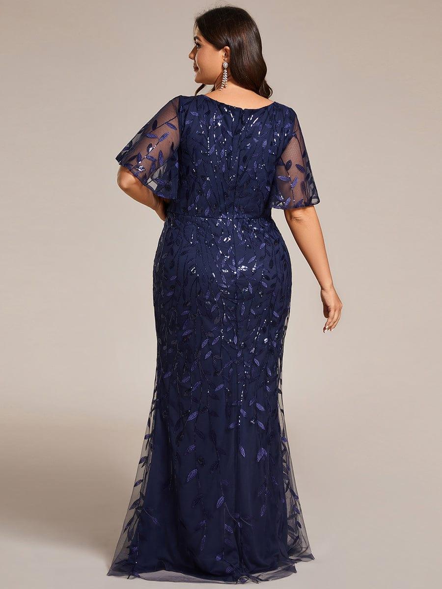 pretty DIONE|Fashion Plus Size V Neck Mermaid Sequin & Tulle Evening Dress
