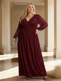 pretty BRYM|Plus Size Dazzling Empire Waist See-Through Long Sleeves A-Line Evening Dress