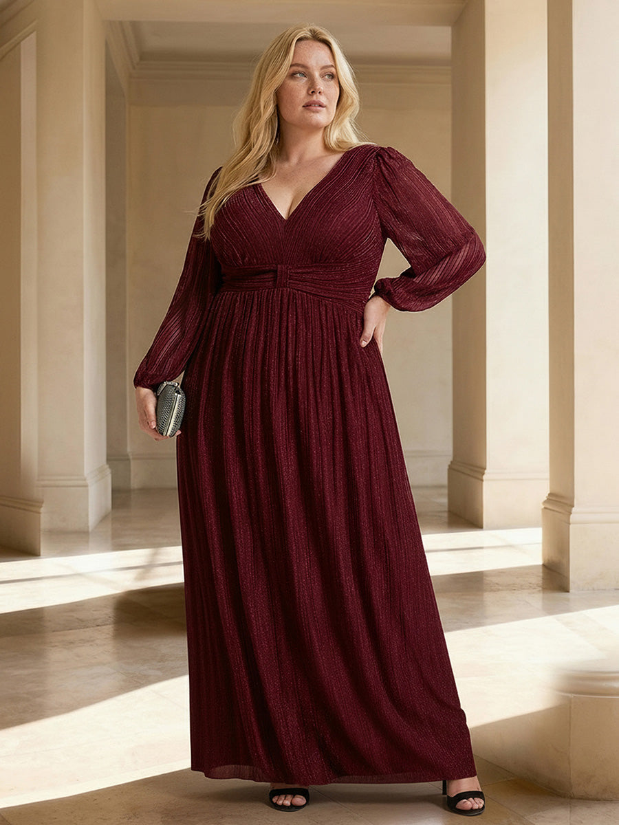 pretty BRYM|Plus Size Dazzling Empire Waist See-Through Long Sleeves A-Line Evening Dress