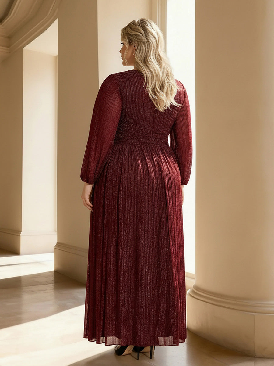 pretty BRYM|Plus Size Dazzling Empire Waist See-Through Long Sleeves A-Line Evening Dress