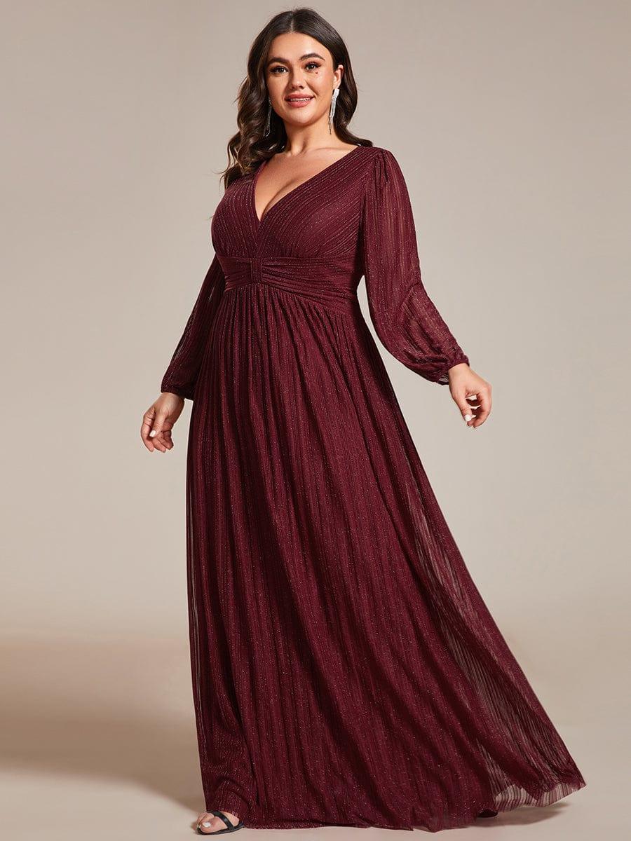 pretty BRYM|Plus Size Dazzling Empire Waist See-Through Long Sleeves A-Line Evening Dress
