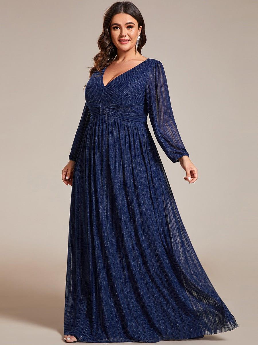 pretty BRYM|Plus Size Dazzling Empire Waist See-Through Long Sleeves A-Line Evening Dress
