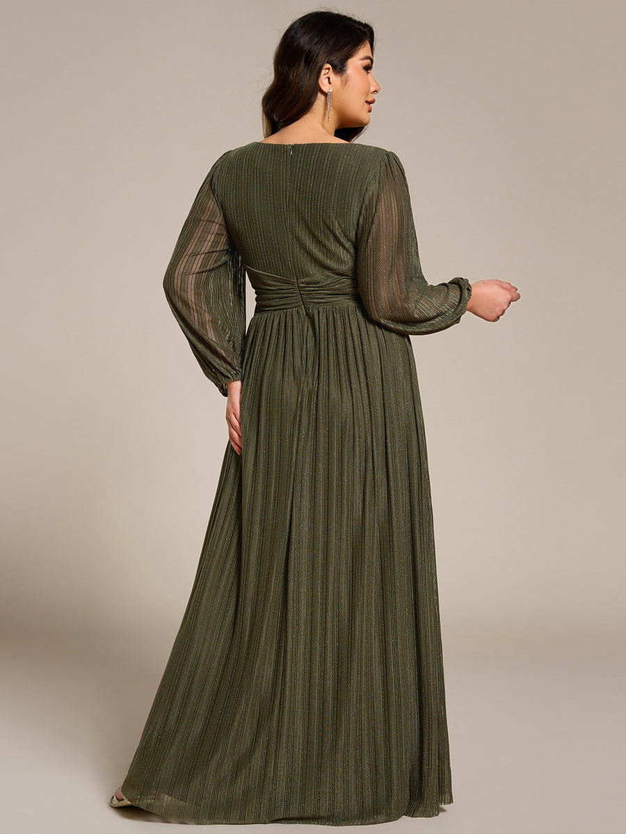 pretty BRYM|Plus Size Dazzling Empire Waist See-Through Long Sleeves A-Line Evening Dress