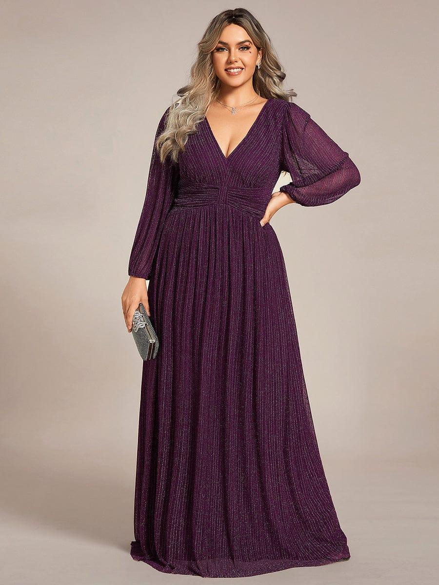 pretty BRYM|Plus Size Dazzling Empire Waist See-Through Long Sleeves A-Line Evening Dress
