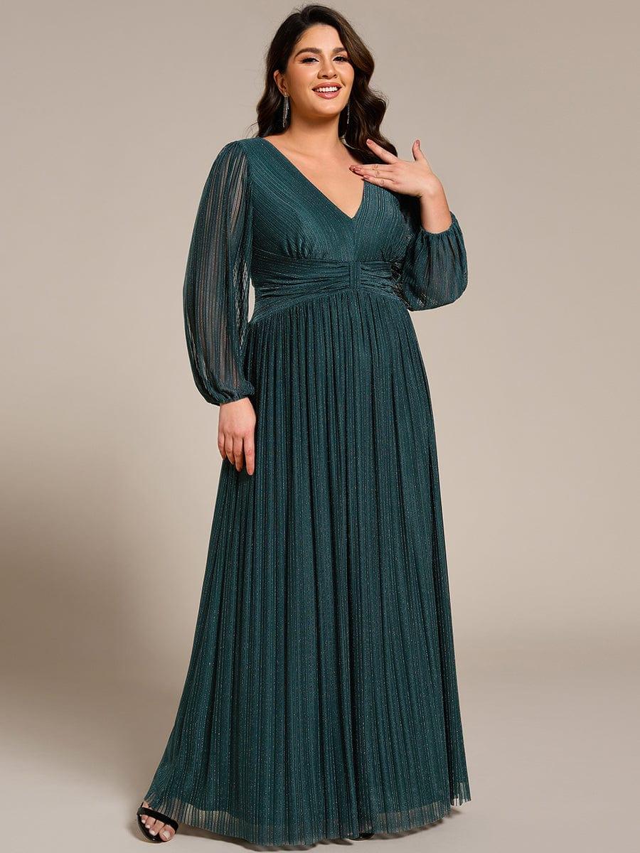 pretty BRYM|Plus Size Dazzling Empire Waist See-Through Long Sleeves A-Line Evening Dress