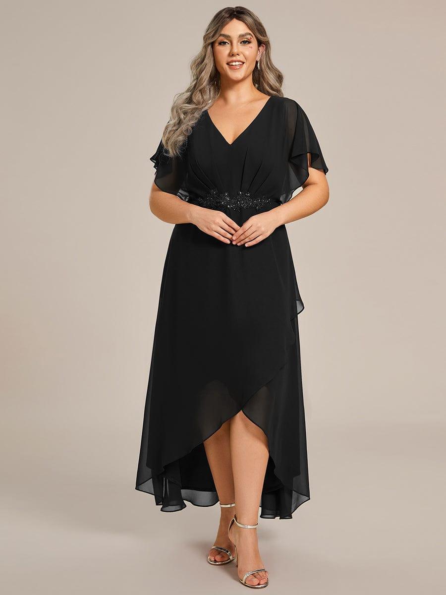 pretty LILAS|Plus Size V-Neck Chiffon Bat-Wing Sleeve A-Line Waist Applique Formal Dress