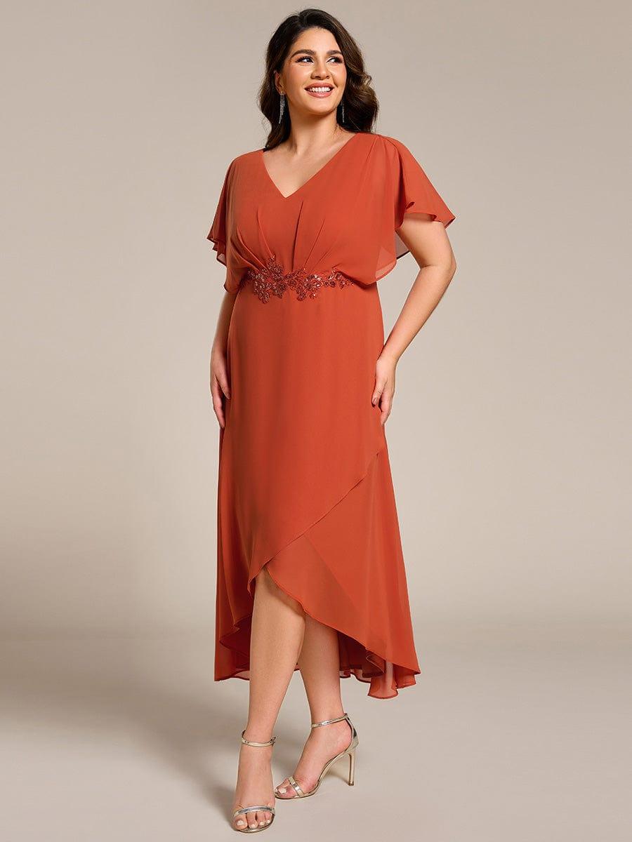 pretty LILAS|Plus Size V-Neck Chiffon Bat-Wing Sleeve A-Line Waist Applique Formal Dress