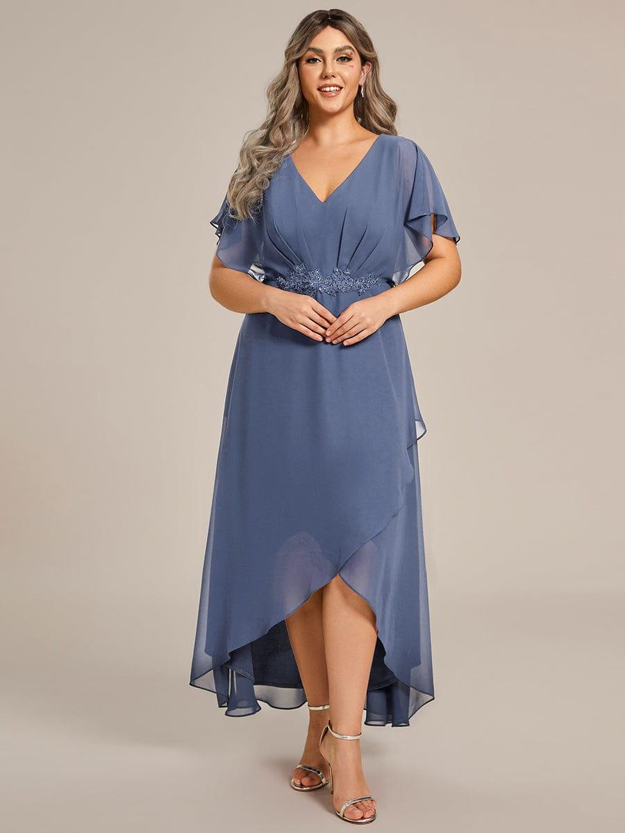 pretty LILAS|Plus Size V-Neck Chiffon Bat-Wing Sleeve A-Line Waist Applique Formal Dress