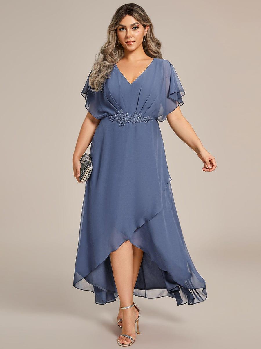 pretty LILAS|Plus Size V-Neck Chiffon Bat-Wing Sleeve A-Line Waist Applique Formal Dress