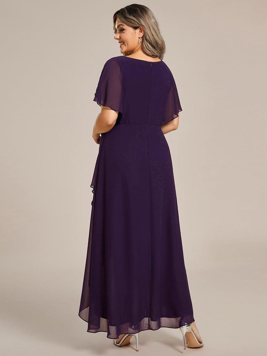 pretty LILAS|Plus Size V-Neck Chiffon Bat-Wing Sleeve A-Line Waist Applique Formal Dress