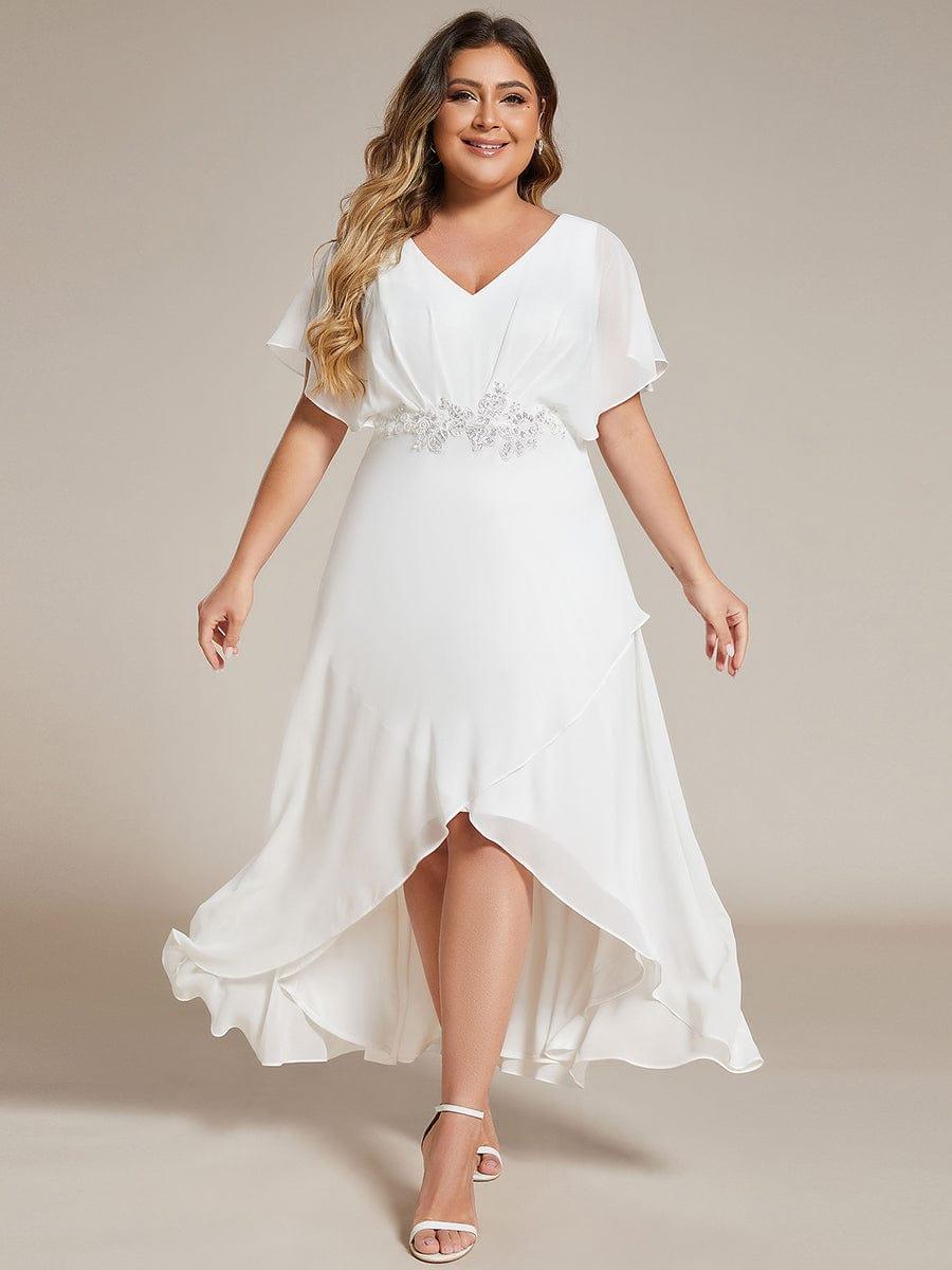 pretty LILAS|Plus Size V-Neck Chiffon Bat-Wing Sleeve A-Line Waist Applique Formal Dress