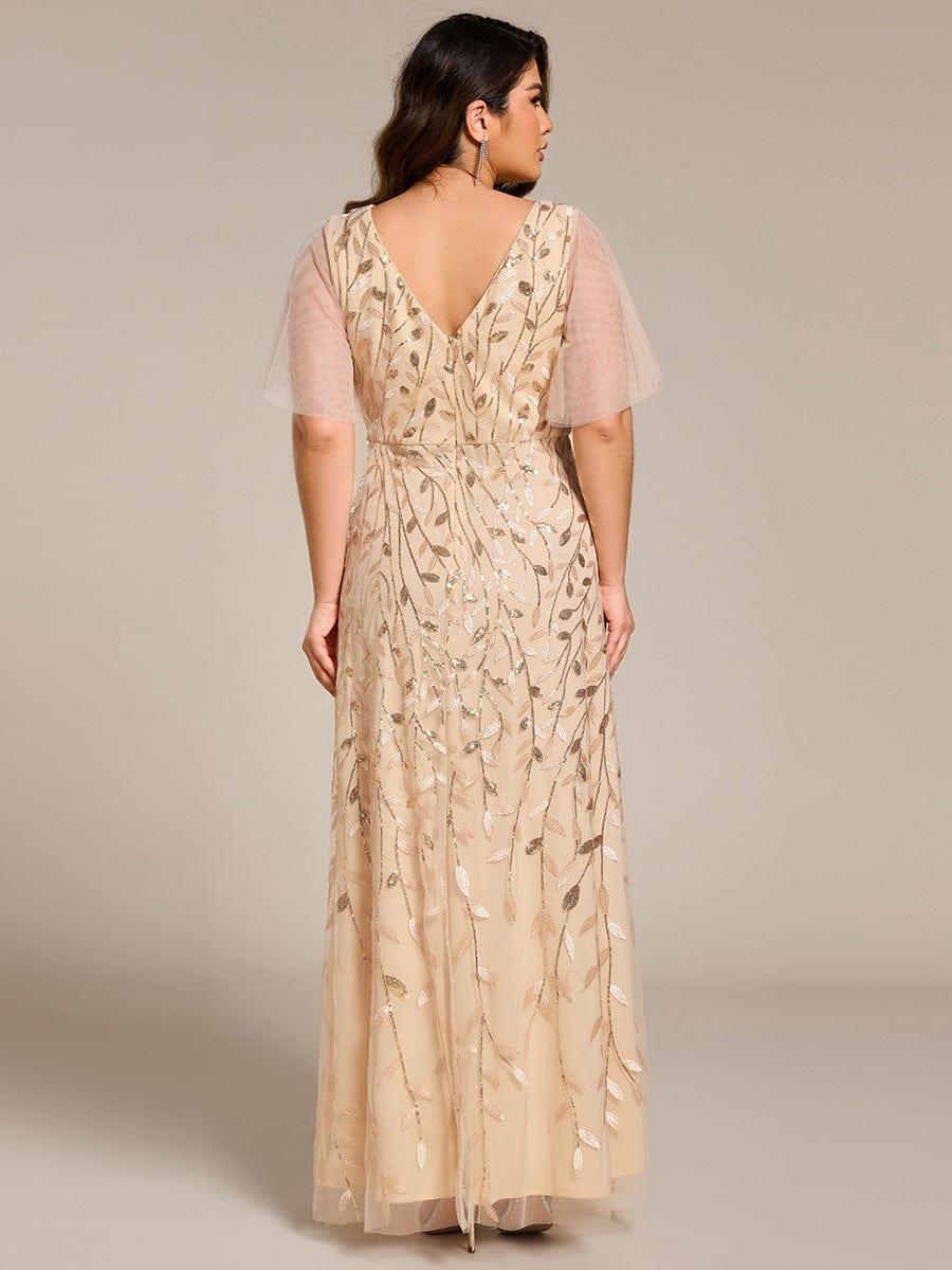 pretty ALIX|Plus Size Short Sleeves Sequin High Low V-Neck Midi Formal Evening Dress