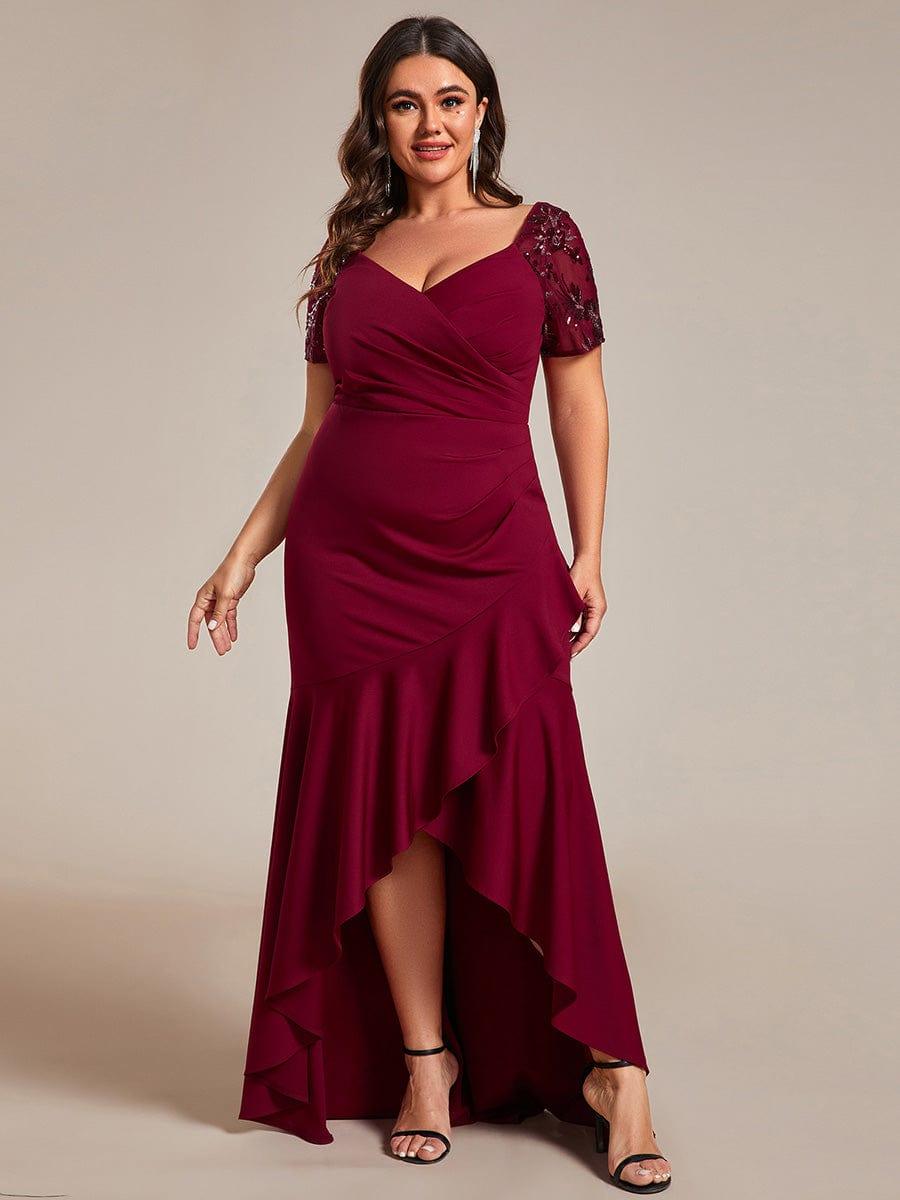 Plus Size High-Low V-Neck Bodycon Fishtail Formal Evening Dress