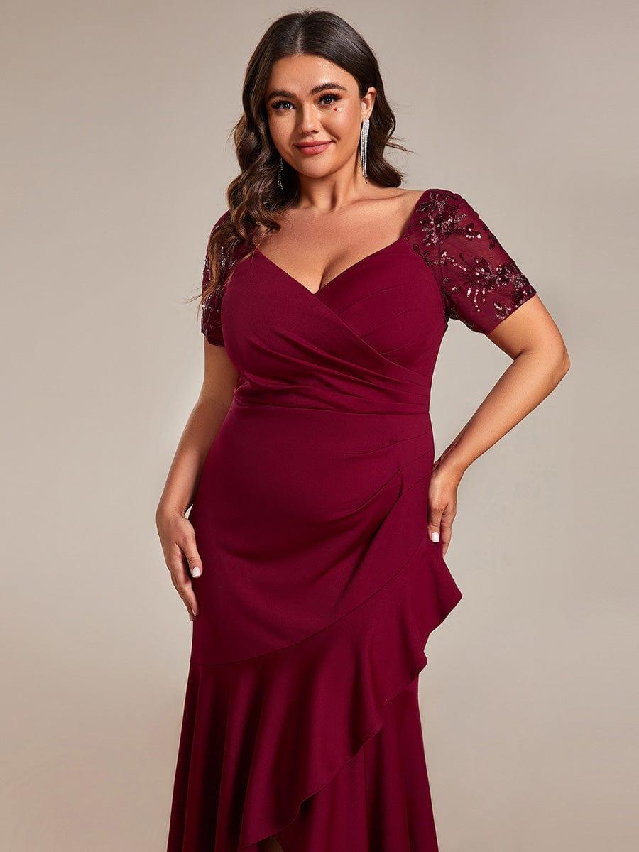 Plus Size High-Low V-Neck Bodycon Fishtail Formal Evening Dress