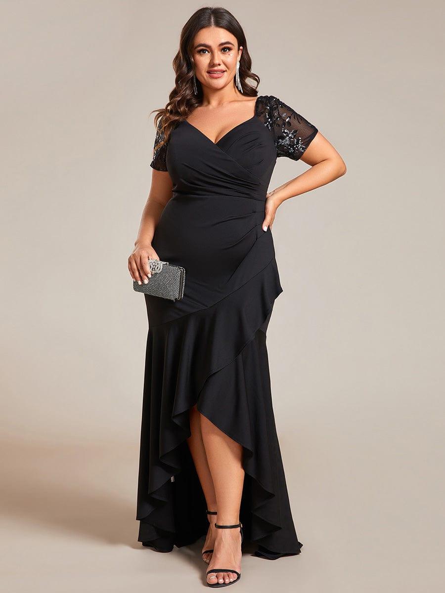 Plus Size High-Low V-Neck Bodycon Fishtail Formal Evening Dress