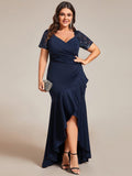 Plus Size High-Low V-Neck Bodycon Fishtail Formal Evening Dress