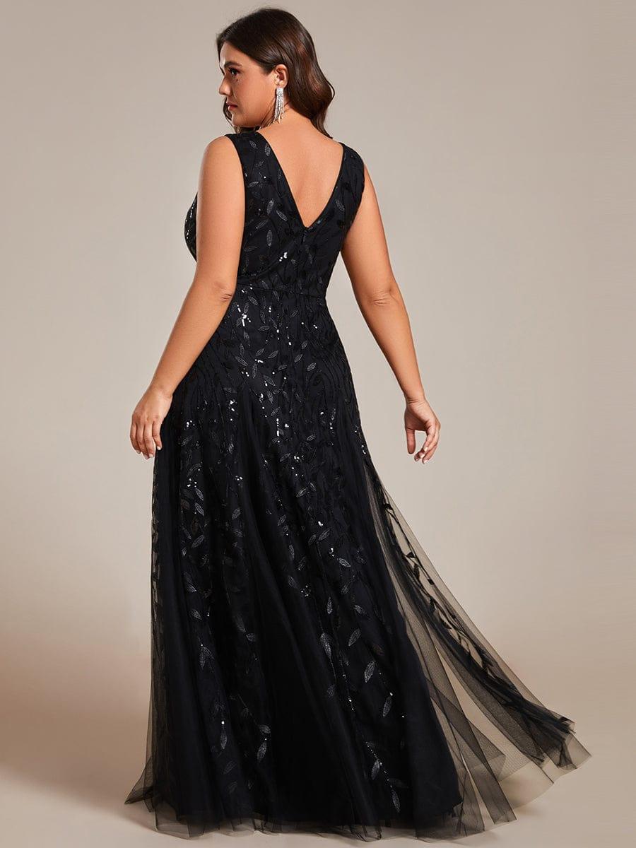 pretty ZOEY|Plus Size Sparkling Sleeveless Leaf Sequin A-Line Formal Evening Dress