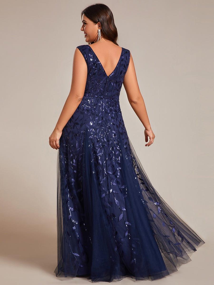 pretty ZOEY|Plus Size Sparkling Sleeveless Leaf Sequin A-Line Formal Evening Dress