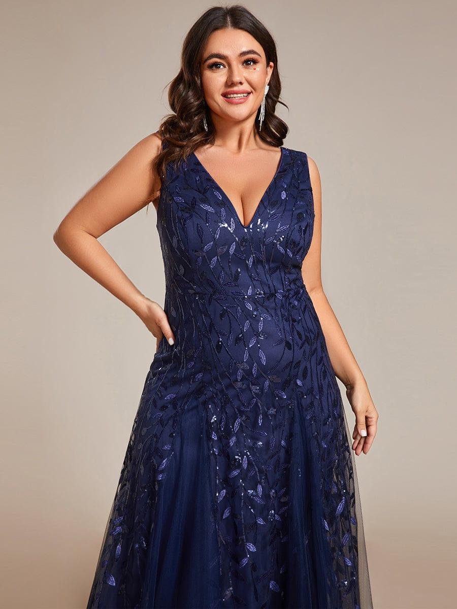 pretty ZOEY|Plus Size Sparkling Sleeveless Leaf Sequin A-Line Formal Evening Dress