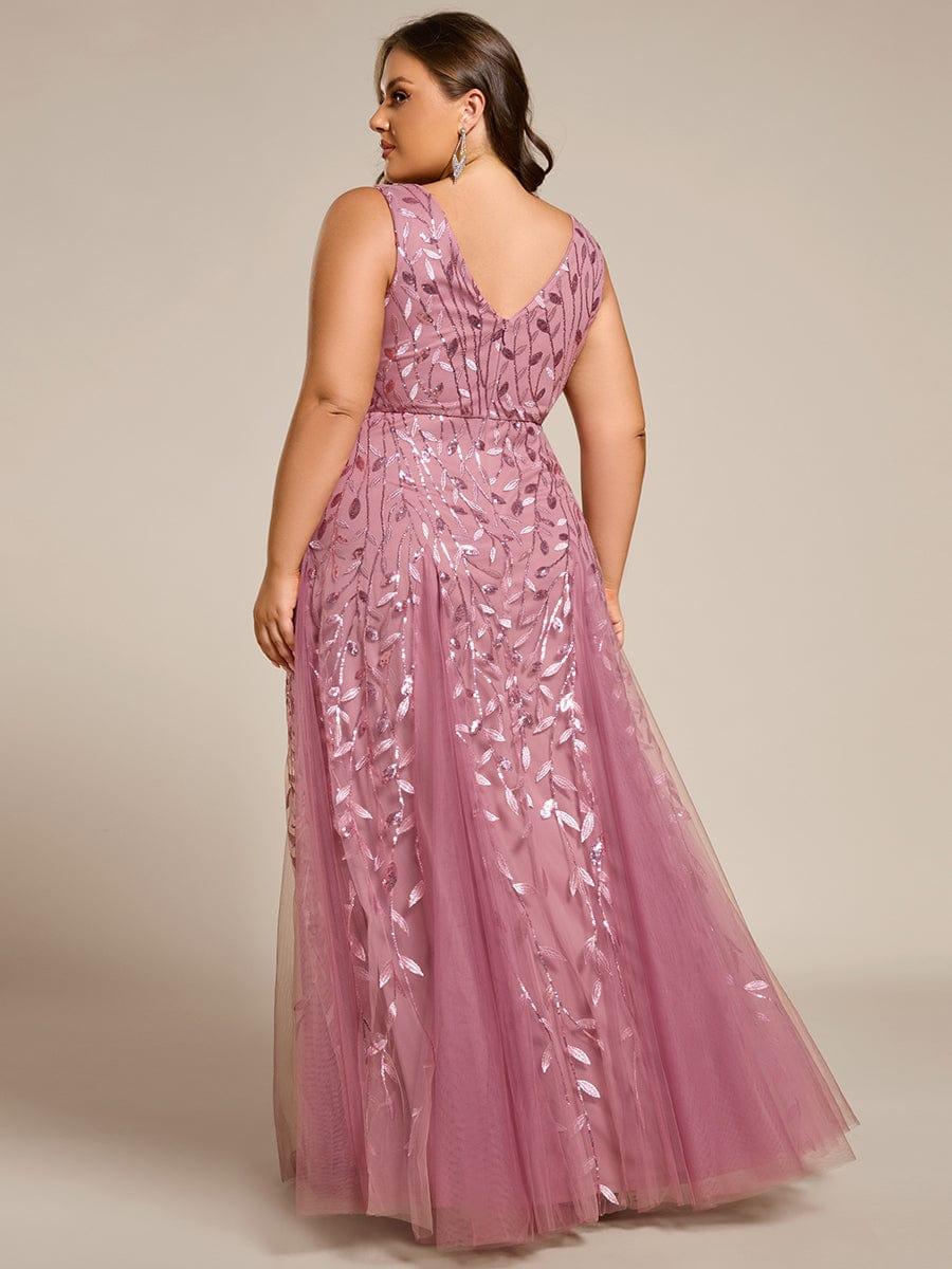 pretty ZOEY|Plus Size Sparkling Sleeveless Leaf Sequin A-Line Formal Evening Dress