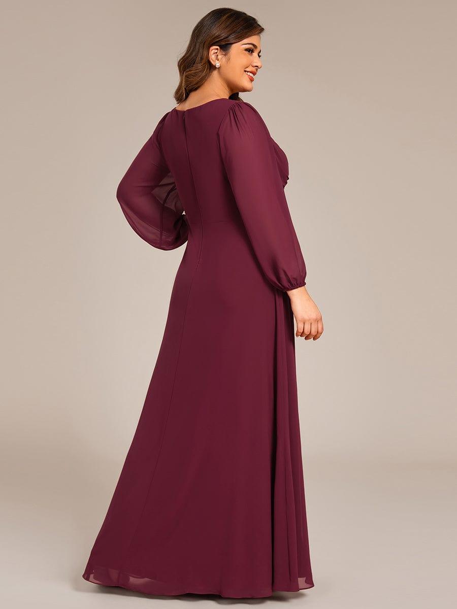 pretty TRU|Plus Size A-Line Pleated Long Lantern Sleeves Chiffon Formal Evening Dress