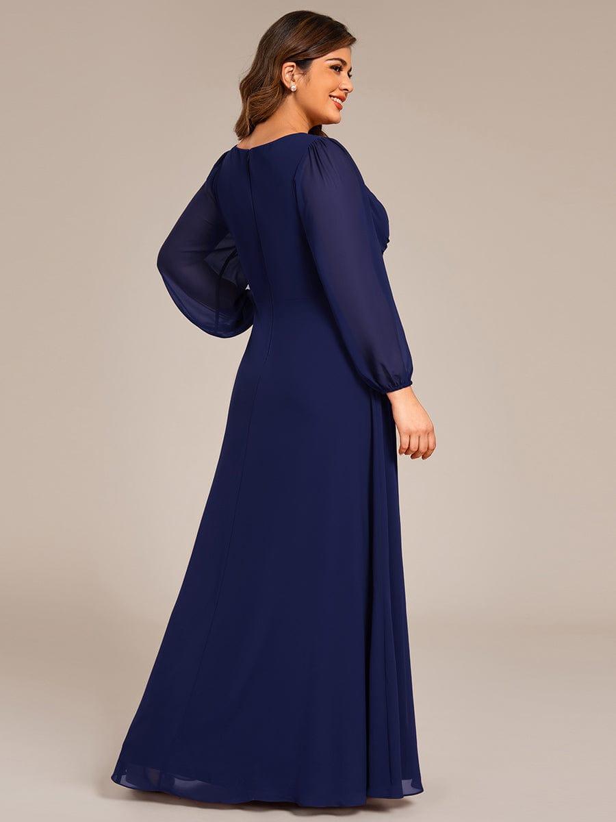 pretty TRU|Plus Size A-Line Pleated Long Lantern Sleeves Chiffon Formal Evening Dress