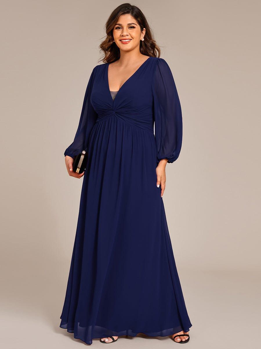 pretty TRU|Plus Size A-Line Pleated Long Lantern Sleeves Chiffon Formal Evening Dress