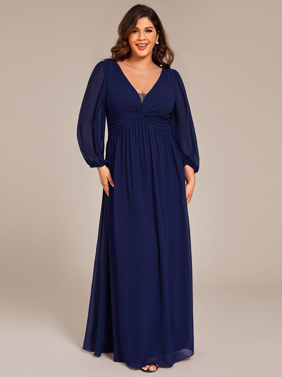 pretty TRU|Plus Size A-Line Pleated Long Lantern Sleeves Chiffon Formal Evening Dress