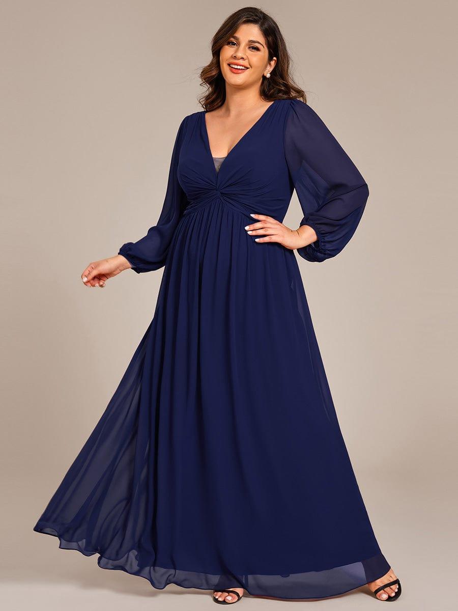 pretty TRU|Plus Size A-Line Pleated Long Lantern Sleeves Chiffon Formal Evening Dress