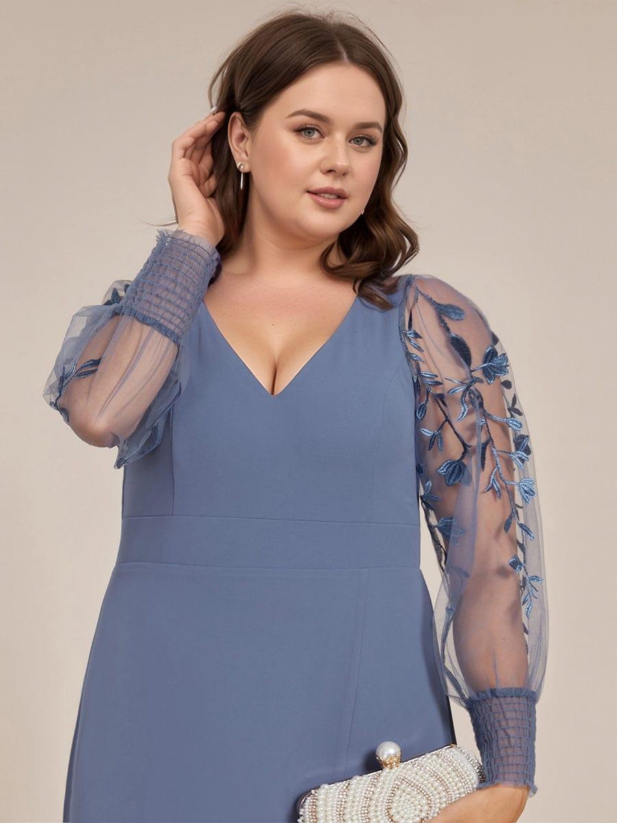pretty RYLEE|Plus Size High Slit Embroidered Long Sleeve Chiffon Formal Evening Dress