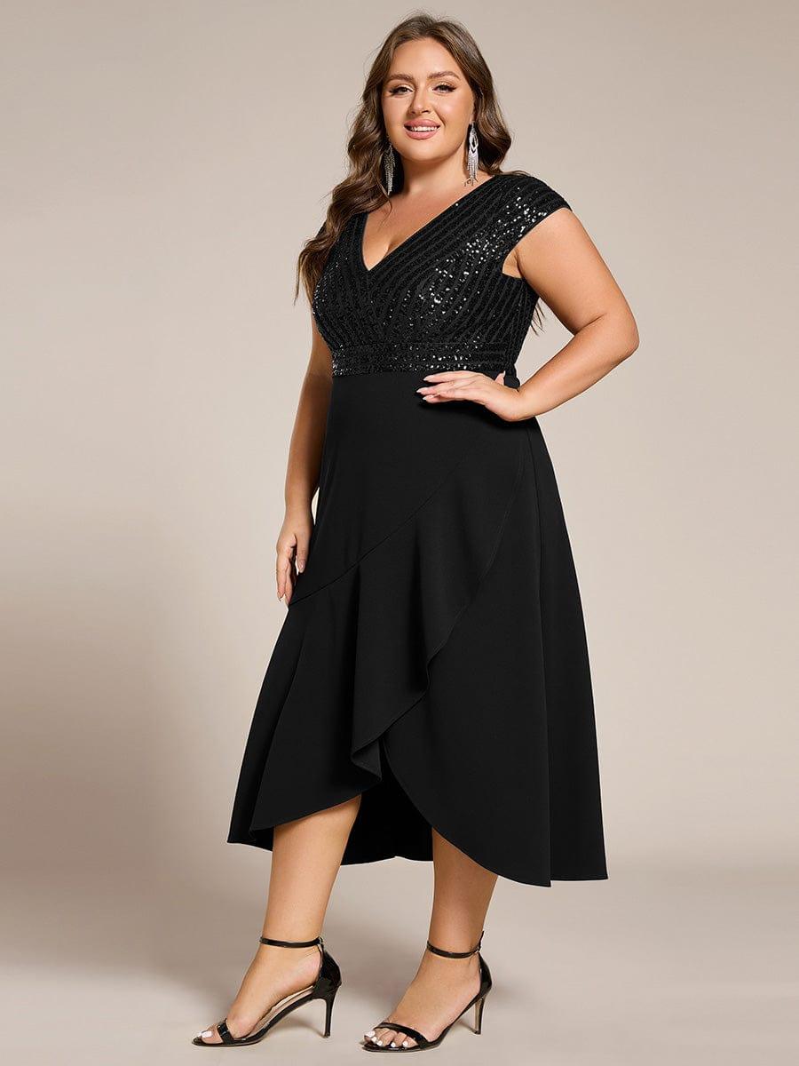 pretty BAYLOR|Plus Size Sequin Bodice V-Neck Midi Formal Dress