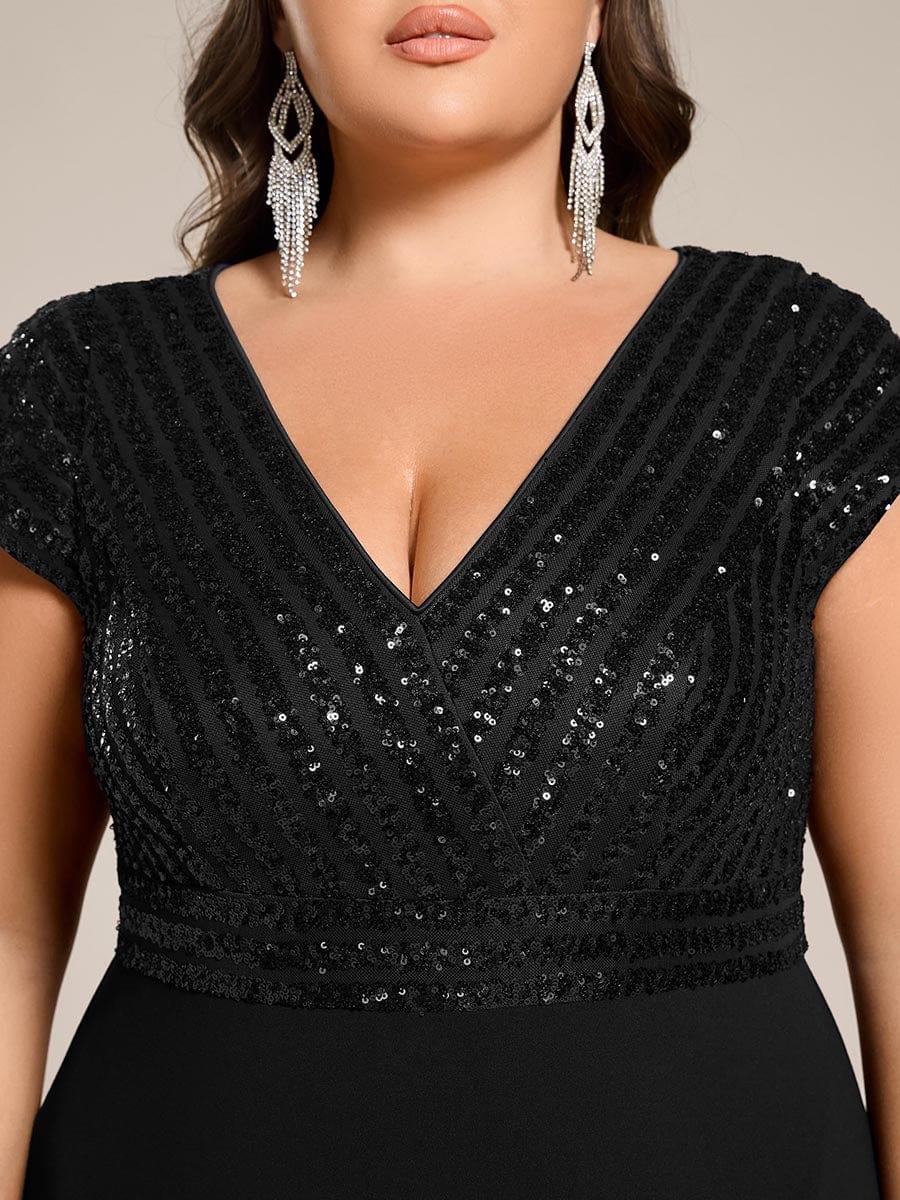 pretty BAYLOR|Plus Size Sequin Bodice V-Neck Midi Formal Dress