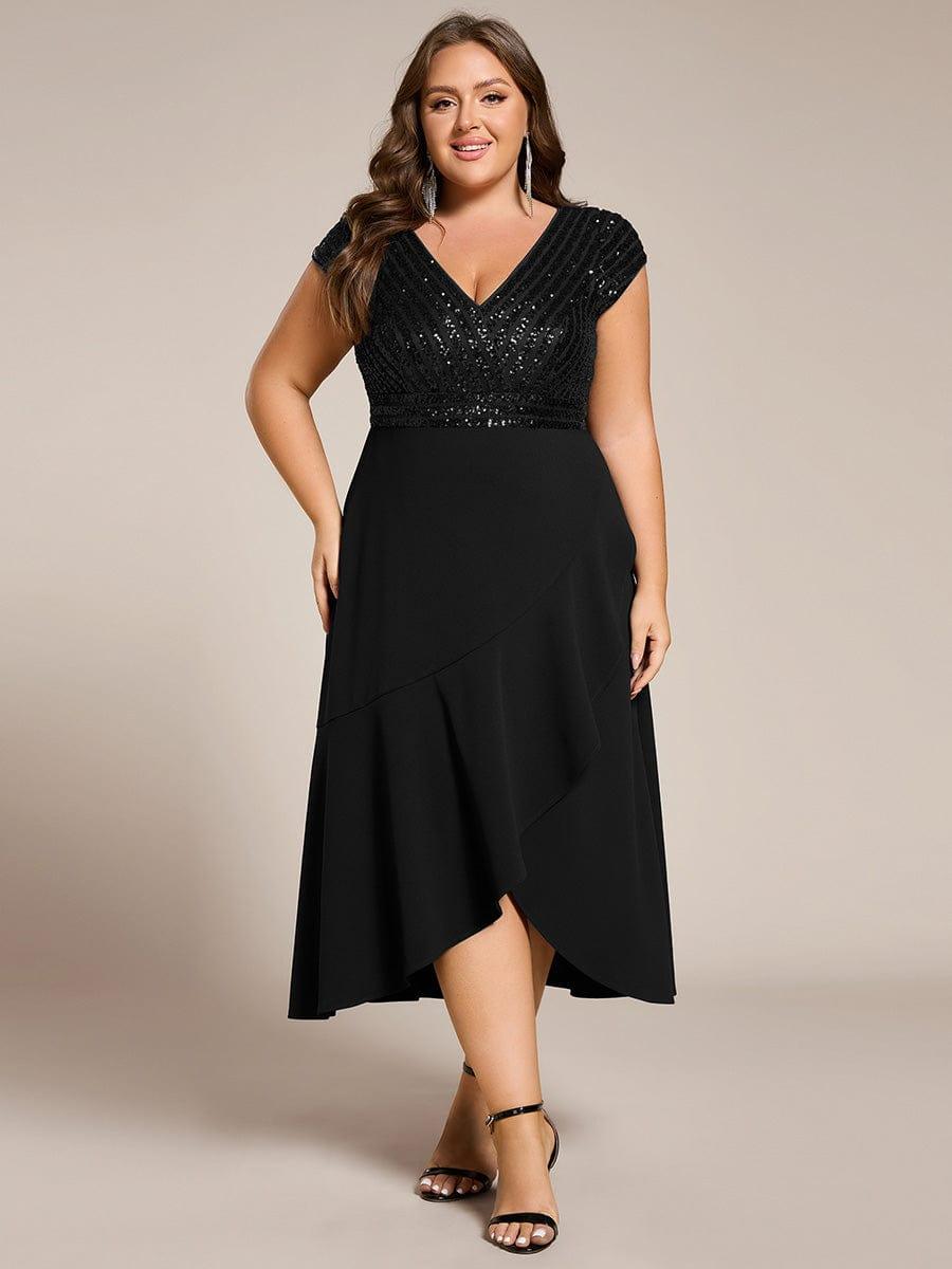 pretty BAYLOR|Plus Size Sequin Bodice V-Neck Midi Formal Dress
