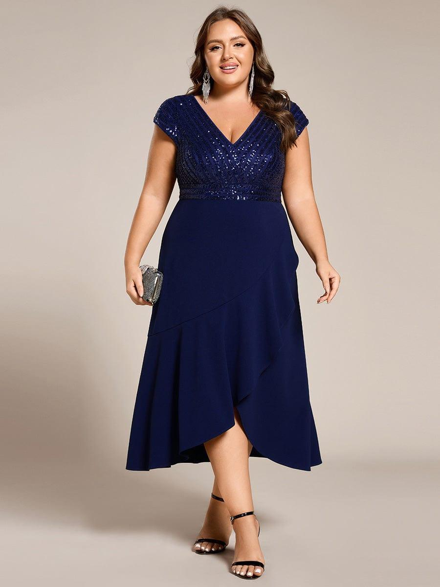pretty BAYLOR|Plus Size Sequin Bodice V-Neck Midi Formal Dress
