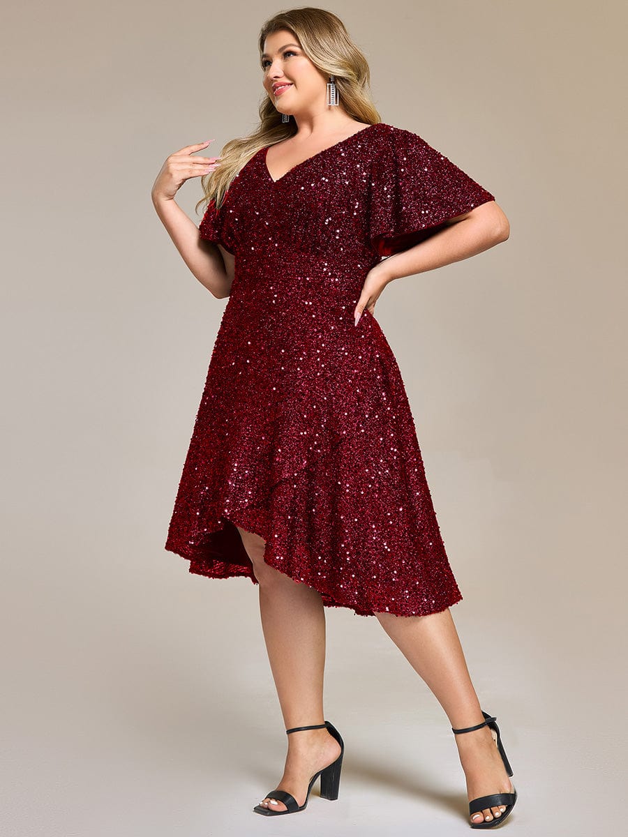 pretty CALISTEA|Plus Size Sequin Ruffle Sleeve Formal Dress