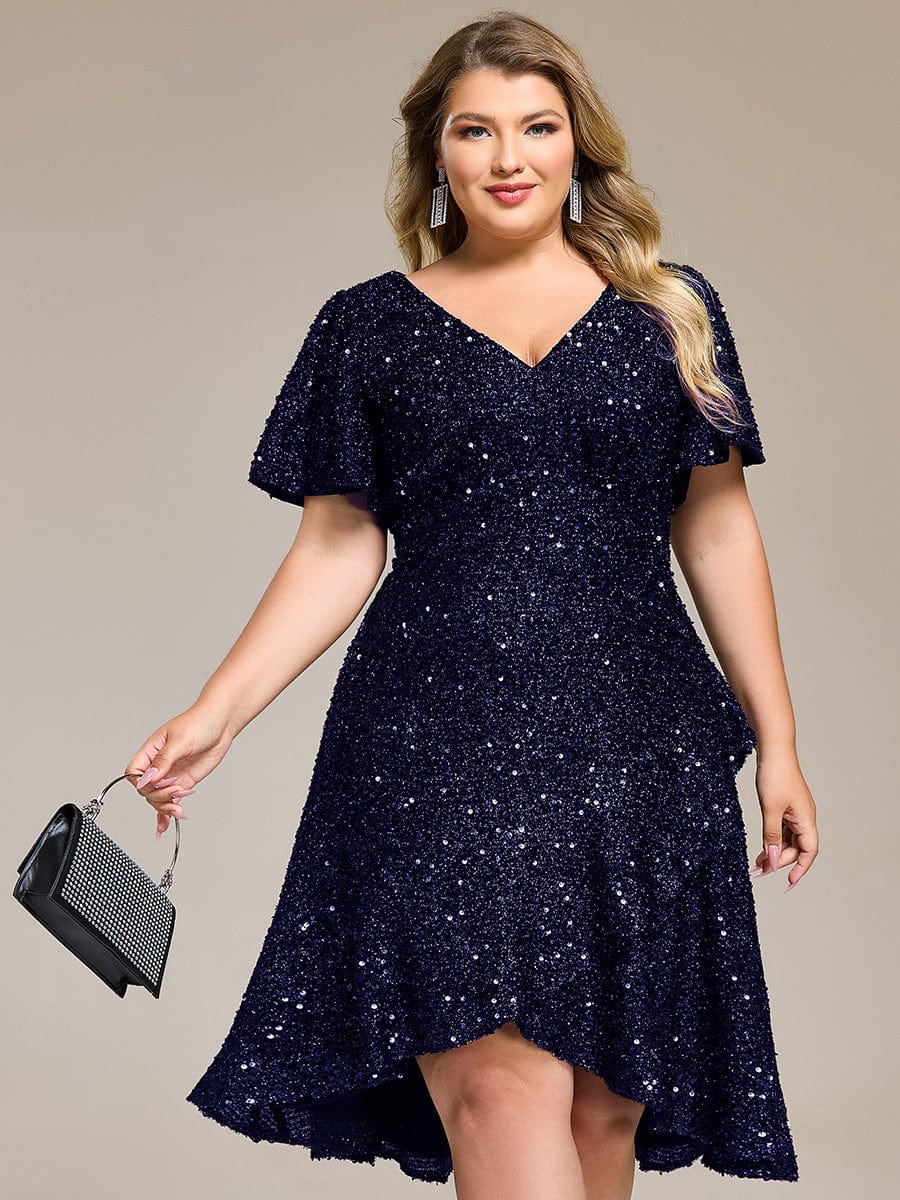 pretty CALISTEA|Plus Size Sequin Ruffle Sleeve Formal Dress