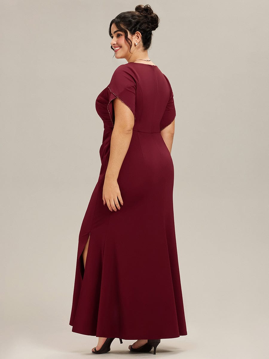 pretty EZRA| Plus Size Thigh-High SlitTulip Sleeve Formal Dress