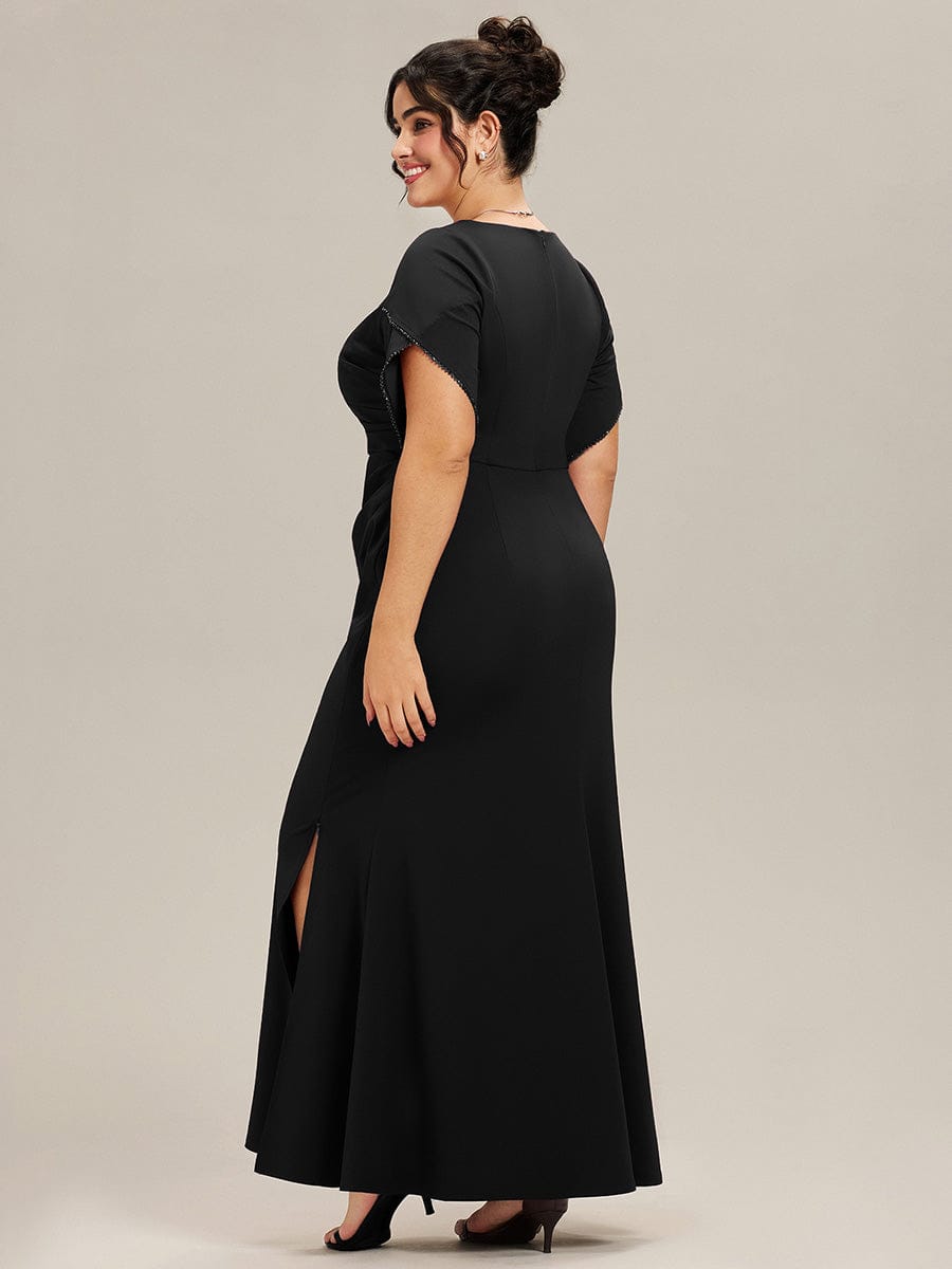 pretty EZRA| Plus Size Thigh-High SlitTulip Sleeve Formal Dress
