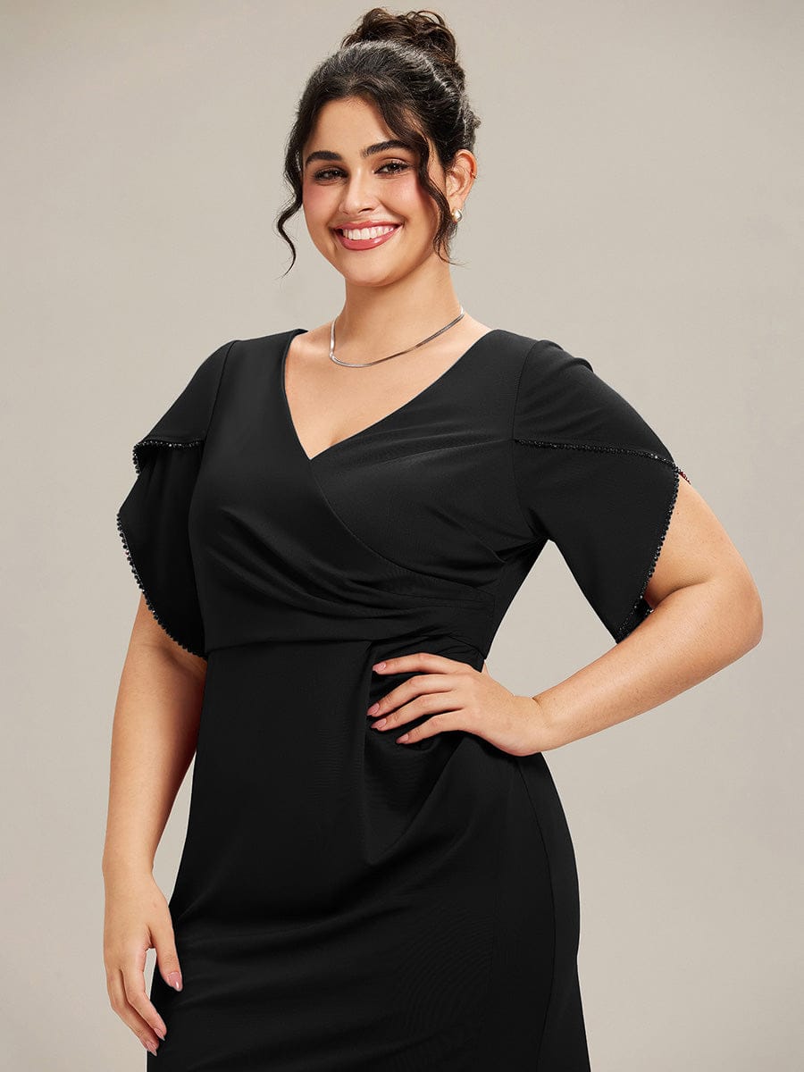 pretty EZRA| Plus Size Thigh-High SlitTulip Sleeve Formal Dress