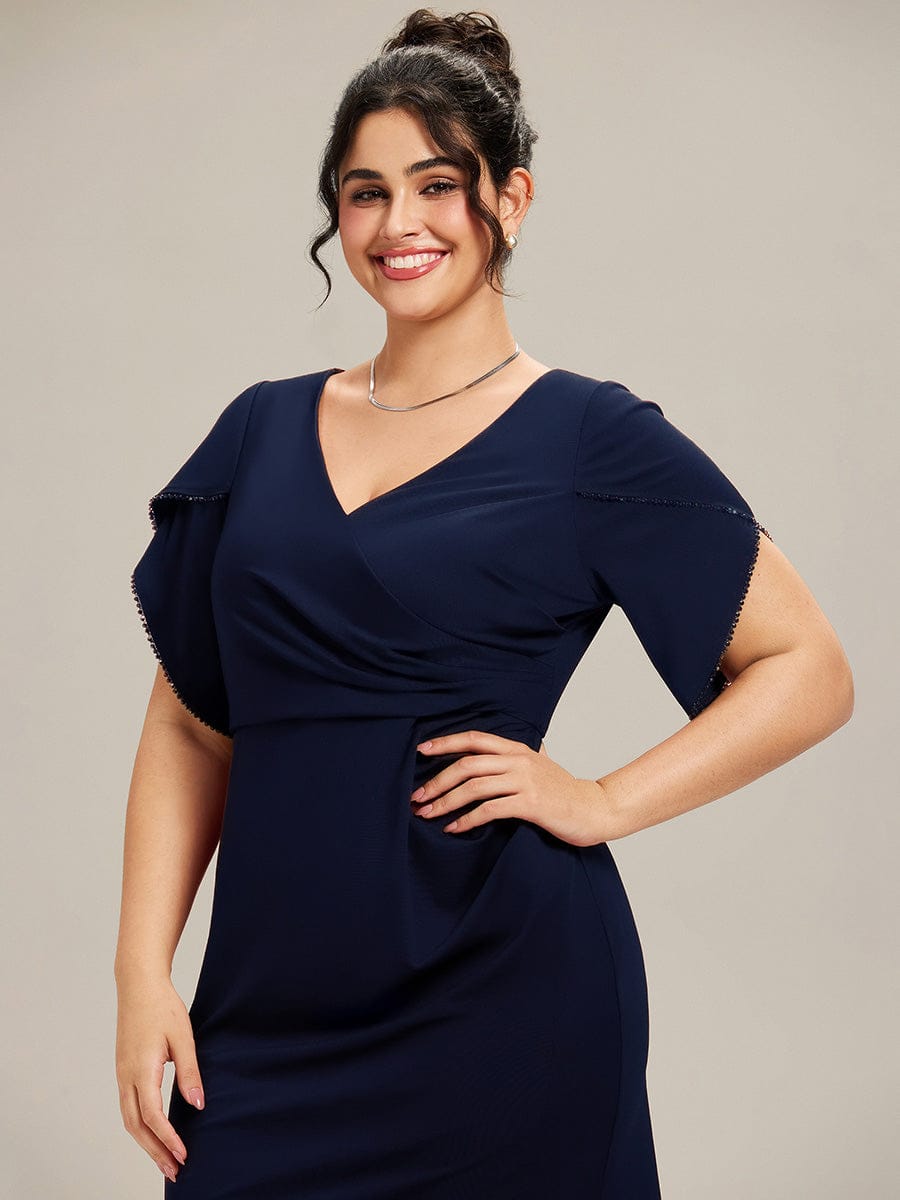pretty EZRA| Plus Size Thigh-High SlitTulip Sleeve Formal Dress