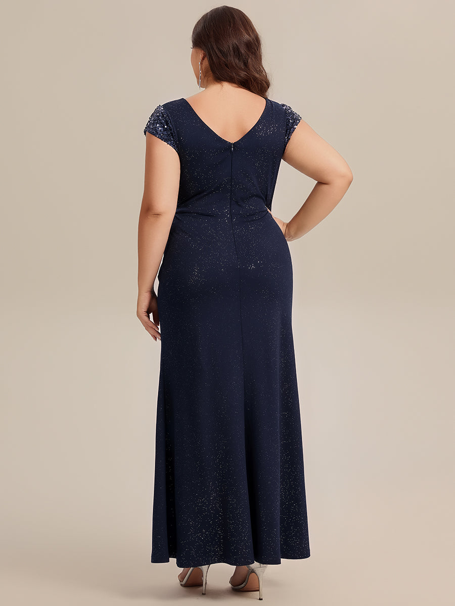 Knotted Knit Cap Sleeve Maxi Glitter Evening Dress