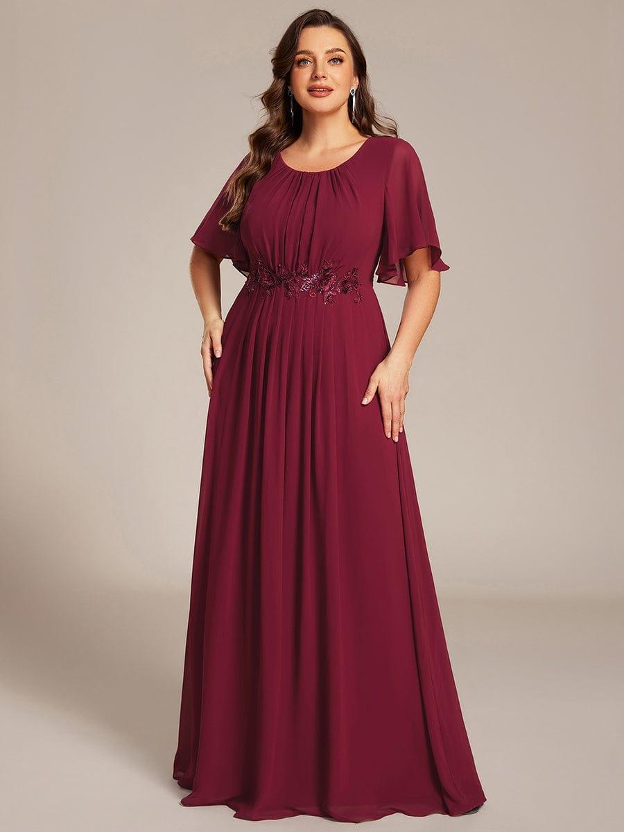 pretty ASPYN|Plus Size Pleated Waist Applique Chiffon Maxi Formal Dress