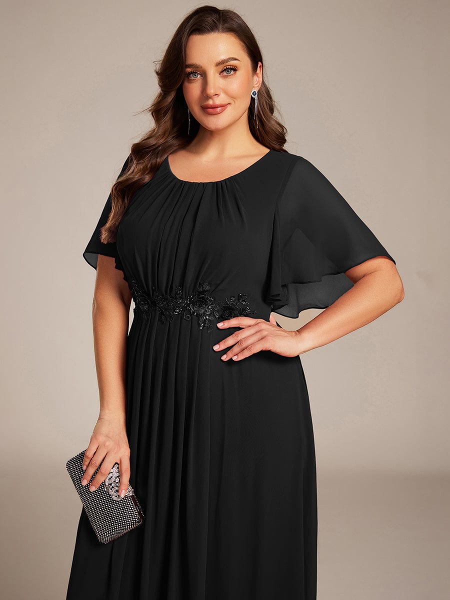 pretty ASPYN|Plus Size Pleated Waist Applique Chiffon Maxi Formal Dress