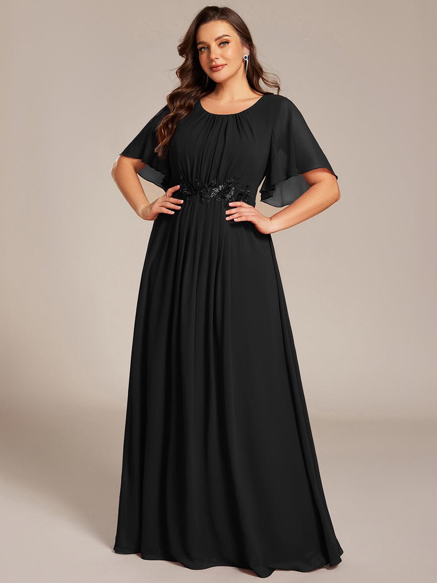 pretty ASPYN|Plus Size Pleated Waist Applique Maxi Bridesmaid Dress