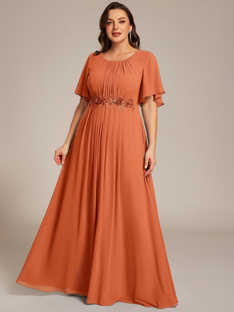 pretty ASPYN|Plus Size Pleated Waist Applique Chiffon Maxi Formal Dress