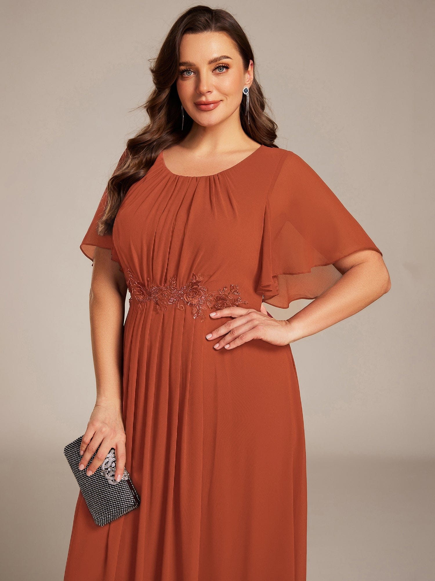 pretty ASPYN|Plus Size Pleated Waist Applique Maxi Bridesmaid Dress